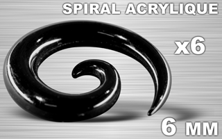 lot de 6 spiral acrylique noire - 6 mm