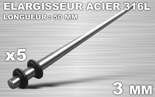 lot de 5 elargisseur acier 316 l - 50 mm de long - calibre : 3 mm