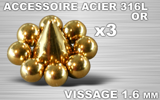 lot de 3 accessoires conforme a la photo - vissage 1.6 - acier 316 l anodise or