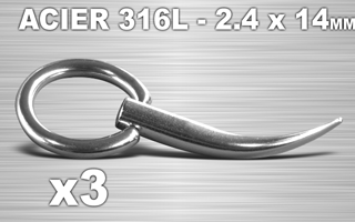 lot de 3 pieces 2.4 x 14 mm de diametre - acier 316l