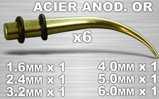lot de 5 elargisseurs acier 316 l anod. or