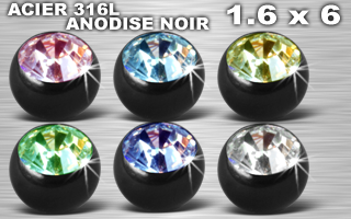 lot de 12 boules acier noir anodise 1.6 x 6 mm