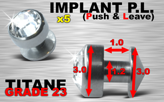 5 implants pl (push & leave) - grade 23 - cristal blanc serti jonc : 1.2 mm / hauteur : 1 mm diametre cone : 3 mm / diametre pierre : 3 mm