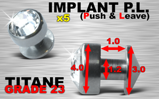 5 implants pl (push & leave) - grade 23 - cristal blanc serti jonc : 1.2 mm / hauteur : 1 mm diametre cone : 3 mm / diametre pierre : 4 mm