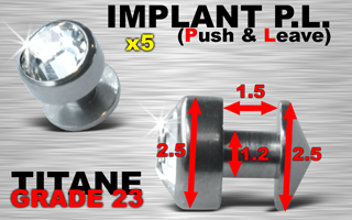 5 implants pl (push & leave) - grade 23 - cristal blanc serti jonc : 1 mm / hauteur : 1.5 mm diametre cone : 2.5 mm / diametre pierre : 2.5 mm