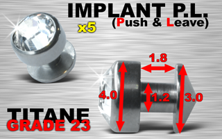5 implants pl (push & leave) - grade 23 - cristal blanc serti jonc : 1.2 mm / hauteur : 1.8 mm diametre cone : 3 mm / diametre pierre : 4 mm