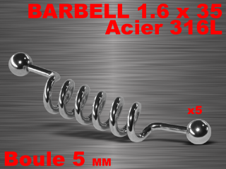 5 industriels spirale acier 316 l 1.6 x 35 - boules 5 mm