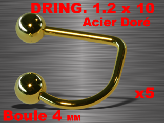 lot de 5 d-ring 1.2 x 10 - boules 4 mm - acier dore