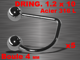 lot de 5 d-ring 1.2 x 10 - boules 4 mm - acier 316l