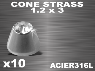 lot de 10 cones acier 1.2 x 3 - strass cristal