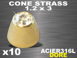 lot de 10 cones acier dore 1.2 x 3 - strass cristal