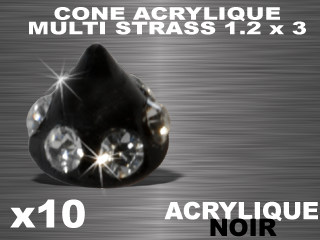 lot de 10 cones acrylique noir - 1.2 x 3 - multi strass cristal