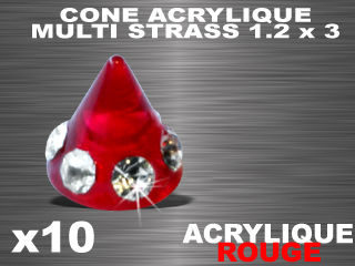 lot de 10 cones acrylique rouge - 1.2 x 3 - multi strass cristal