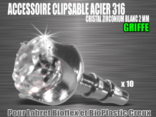 accessoires clipsable acier 316 l - zirconium cristal 2 mm - pour labret bioflex et bioplastic creux
