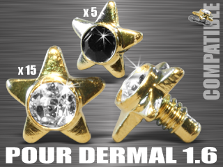 lot de 20 etoiles acier anodise dore - strass sertis - vissage americain 1.6 pour dermal - verifie les references compatibles.