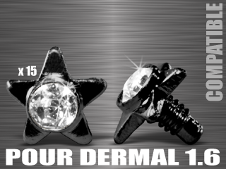lot de 15 etoiles acier anodise noir - strass cristal sertis - vissage americain 1.6 pour dermal - verifie les references compatibles.
