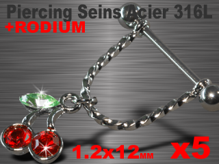 lot de 5 bijoux de seins acier 316 l - 1.2 x 12 - accessoire rodium