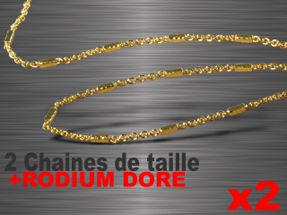 lot de 2 chaines de taille rodium dore - ajustables - chaine seule sans banane.
