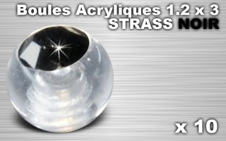 lot de 10 boules acryliques translucides 1.2 x 3 - strass noir