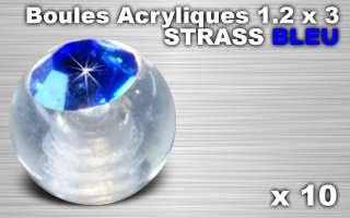 lot de 10 boules acryliques translucides 1.2 x 3 - strass bleu