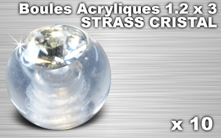 lot de 10 boules acryliques translucides 1.2 x 3 - strass cristal