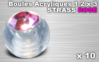 lot de 10 boules acryliques translucides 1.2 x 3 - strass rose
