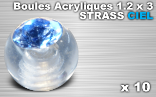 lot de 10 boules acryliques translucides 1.2 x 3 - strass ciel