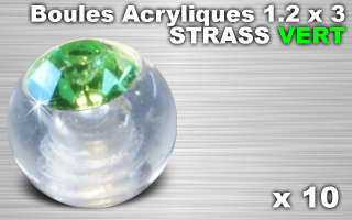 lot de 10 boules acryliques translucides 1.2 x 3 - strass vert