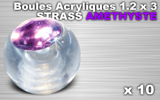 lot de 10 boules acryliques translucides 1.2 x 3 - strass amethyste