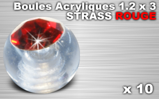 lot de 10 boules acryliques translucides 1.2 x 3 - strass rouge