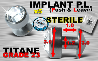 5 implants pl (push & leave) stériles - grade 23 - cristal blanc serti jonc : 1.2 mm / hauteur : 1.0 mm diametre cone : 3.0 mm / diametre pierre : 3.0 mm