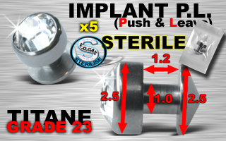 5 implants pl (push & leave) stériles - grade 23 - cristal blanc serti jonc : 1.0 mm / hauteur : 1.2 mm diametre cone : 2.5 mm / diametre pierre : 2.5 mm