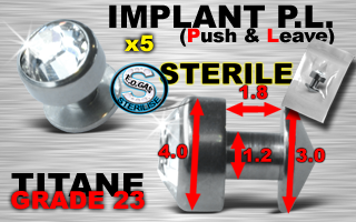 5 implants pl (push & leave) steriles - grade 23 - cristal blanc serti jonc : 1.2 mm / hauteur : 1.8 mm diametre cone : 3.0 mm / diametre pierre : 4.0 mm