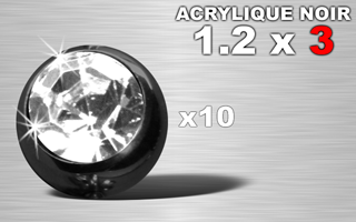 lot de 10 boules acryliques noires 1.2 x 3 - strass cristal