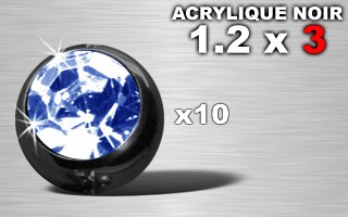 lot de 10 boules acryliques noires 1.2 x 3 - strass bleu