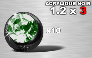 lot de 10 boules acryliques noires 1.2 x 3 - strass vert