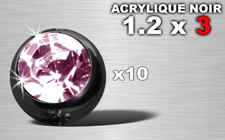 lot de 10 boules acryliques noires 1.2 x 3 - strass rose