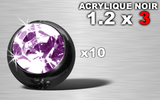 lot de 10 boules acryliques noires 1.2 x 3 - strass amethyste