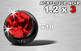 lot de 10 boules acryliques noires 1.2 x 3 - strass rouge
