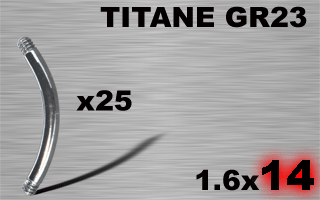 lot de 25 barres bananas en titane grade 23 - 1.6 x 14 mm