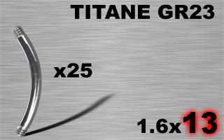 lot de 25 barres bananas en titane grade 23 - 1.6 x 13 mm