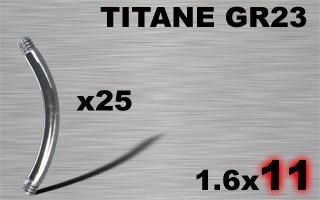 lot de 25 barres bananas en titane grade 23 - 1.6 x 11 mm