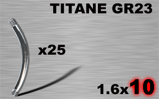 lot de 25 barres bananas en titane grade 23 - 1.6 x 10 mm
