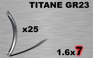 lot de 25 barres bananas en titane grade 23 - 1.6 x 7 mm