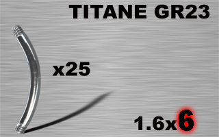 lot de 25 barres bananas en titane grade 23 - 1.6 x 6 mm