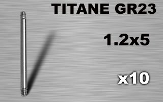 lot de 10 barres droites en titane grade 23 - 1.2 x 5 mm