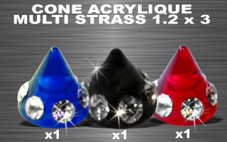 loto de 3 cones acryliques 1.2 x 3 - multi strass cristal