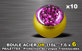 lot de 10 boules acier 316 l or - 1.6 x 6 mm - pailettes avec protection acrylique translucide. rose