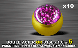 lot de 10 boules acier 316 l or - 1.6 x 5 mm - pailettes avec protection acrylique translucide. rose