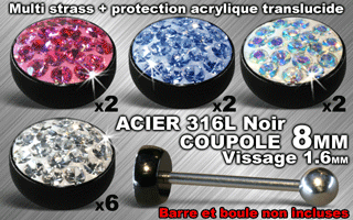 lot de 12 coupoles - diametre 8 mm - acier 316 l noir - vissage 1.6 mm